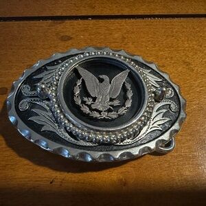 Vintage patriotic seal belt buckle silver